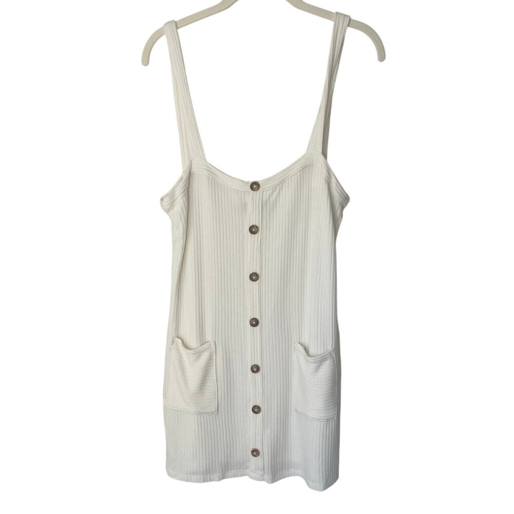 Reformation Kenny Mini Dress Cream Women's sz. L w/Front Pockets - Picture 2 of 6